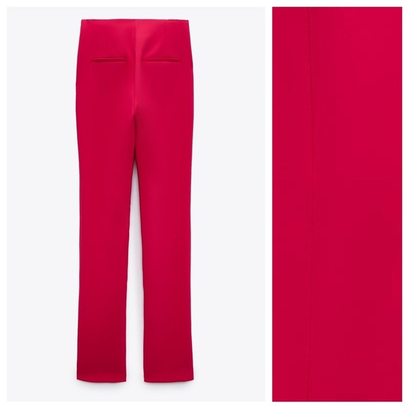 NWT. Zara Fuchsia Skinny High Waist Pants with Split Hem. Size S. - Picture 4 of 7